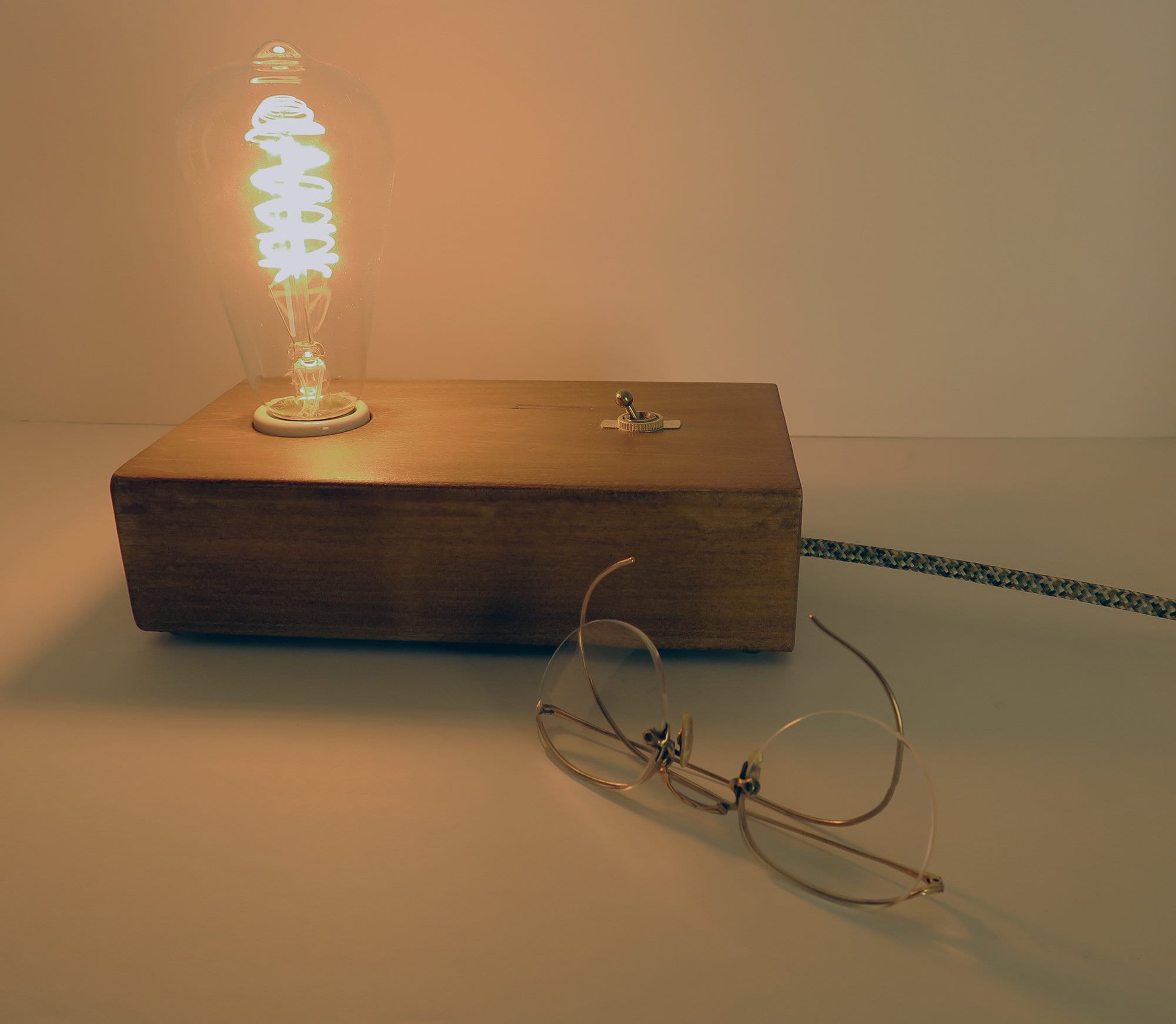 Personalized Gift for Dad, Edison Table Lamp, Wood Block Lamp Base with Edison Bulb, Industrial Décor, gift, unique