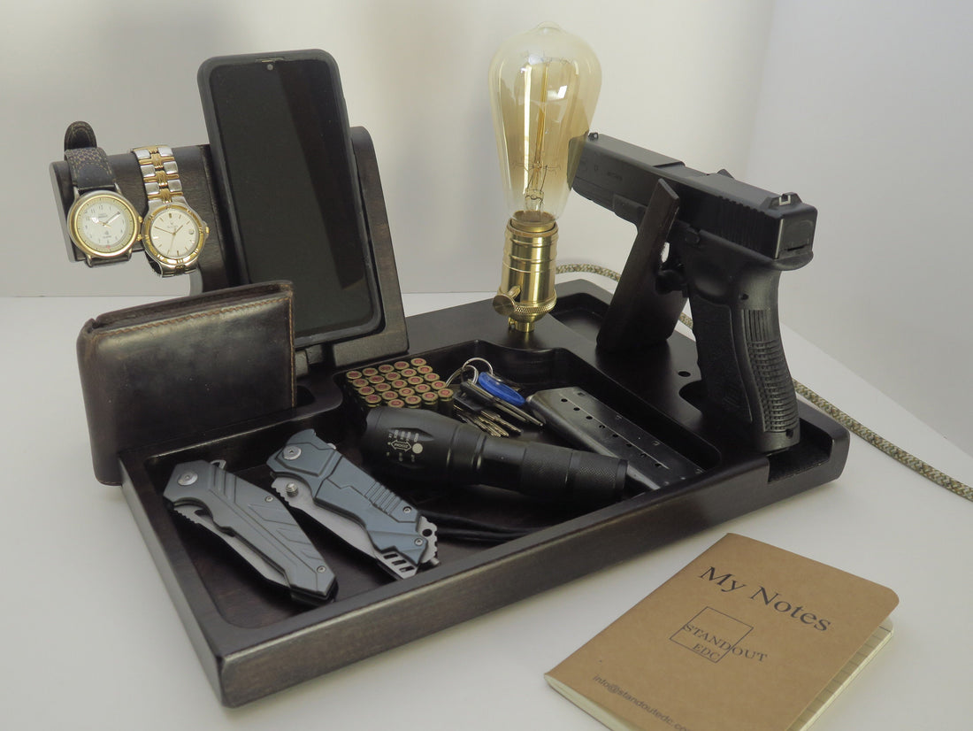 EDC VALET tray Phone Docking Station for gun with lamp, Personalized gift  Standout EDC