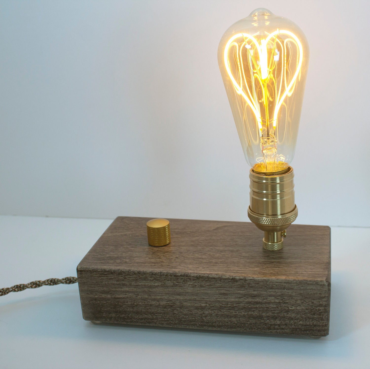 Edison Bulb - Table Lamp with Wood Block dimmable - wood table or desk lamp for Your Industrial Décor - birthday gift, brass socket