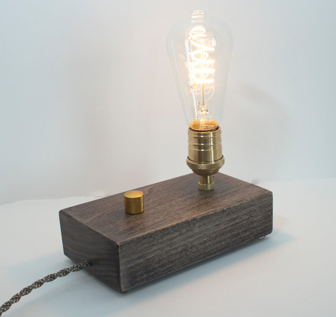Edison Bulb - Table Lamp with Wood Block dimmable - wood table or desk lamp for Your Industrial Décor - birthday gift, brass socket.