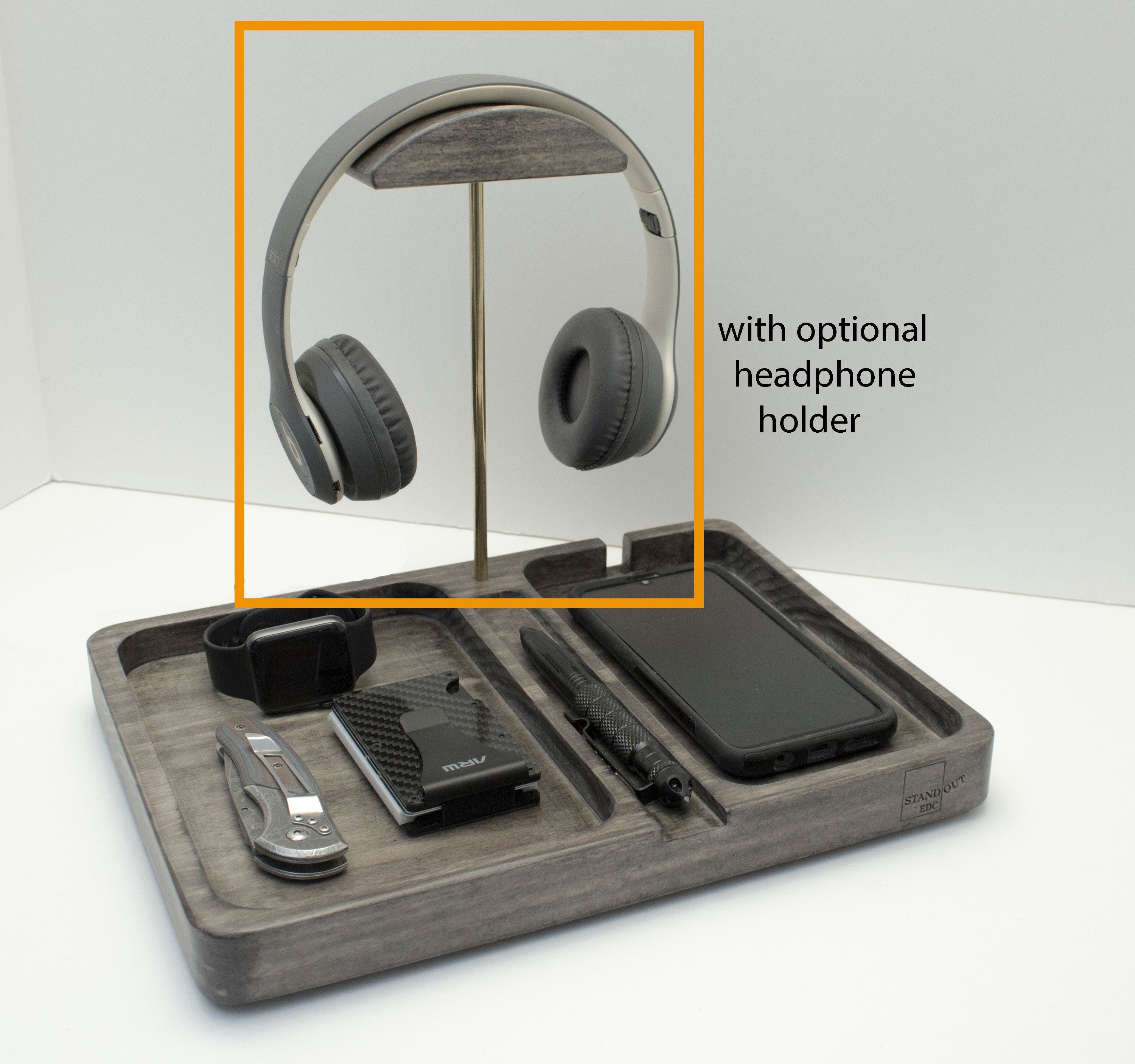 edc dump tray, headphone holder, Personalized gift for men, tech organizer  Standout EDC   