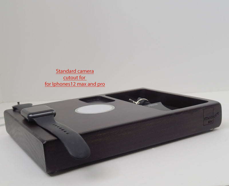 Wooden Phone Docking Station with Custom Logo & Text for Gift | Apple Watch Charging Station | Charging Dock for MagSafe Charger  Standout EDC   