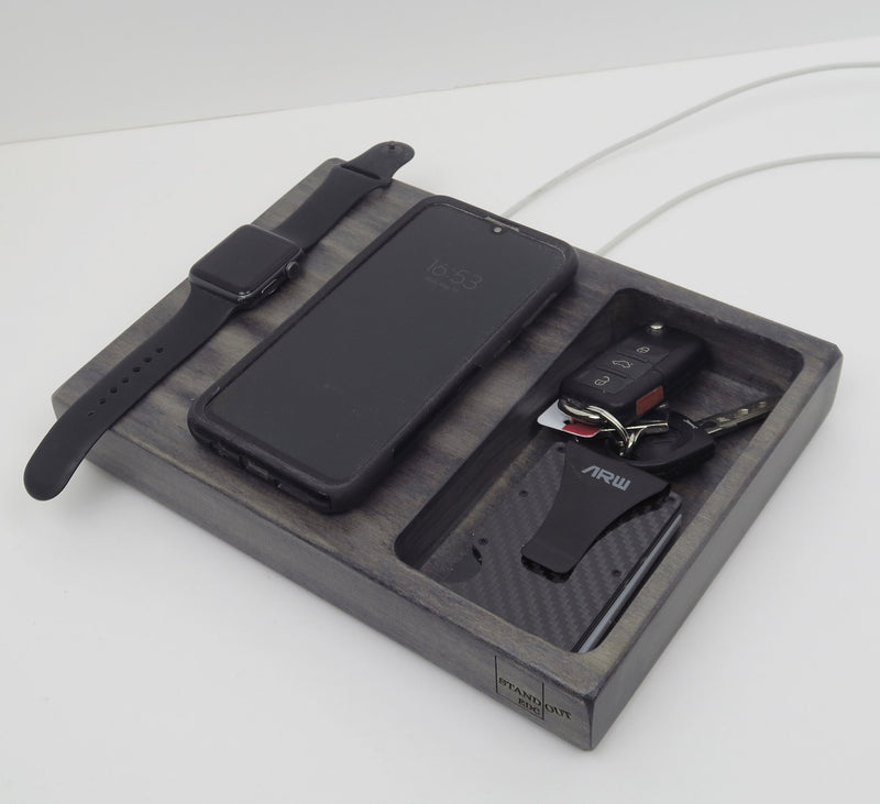 Wooden Phone Docking Station with Custom Logo & Text for Gift | Apple Watch Charging Station | Charging Dock for MagSafe Charger  Standout EDC   