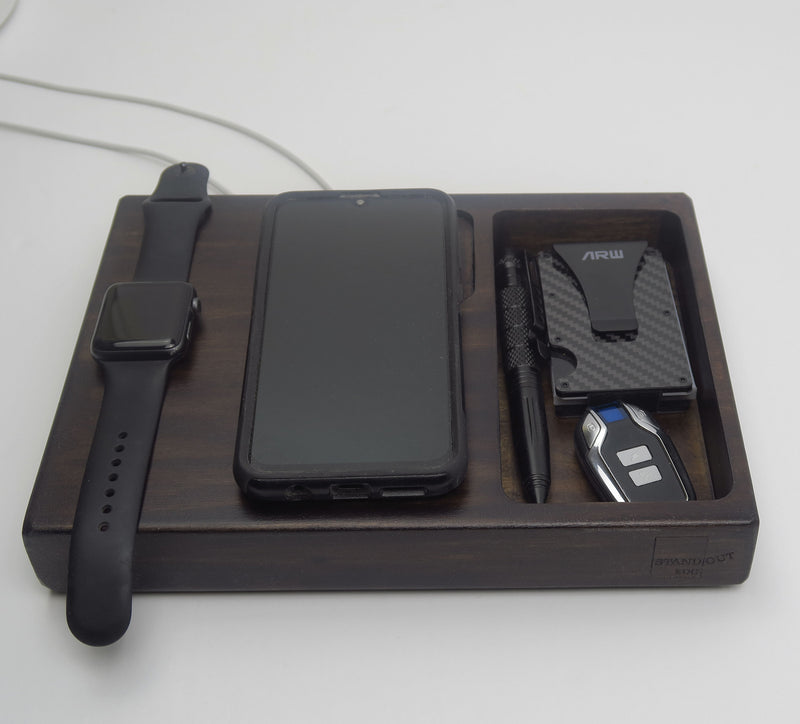 Wooden Phone Docking Station with Custom Logo & Text for Gift | Apple Watch Charging Station | Charging Dock for MagSafe Charger  Standout EDC   