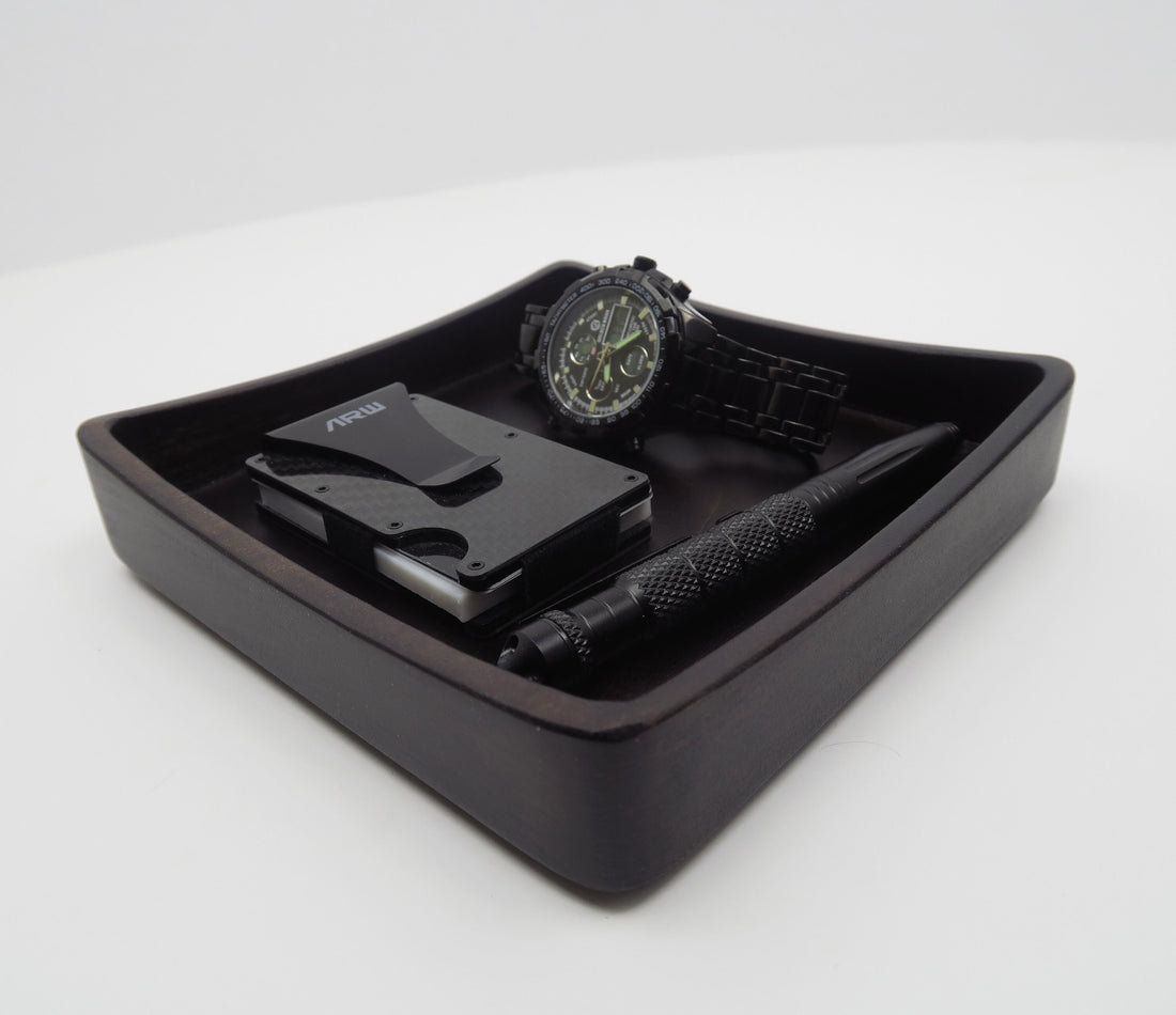 Personal Valet tray,   Square Wood tray , Charging Station Men, iPhone  Standout EDC