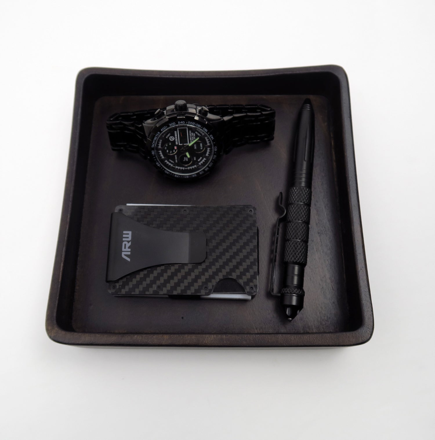 Personal Valet tray,   Square Wood tray , Charging Station Men, iPhone  Standout EDC   