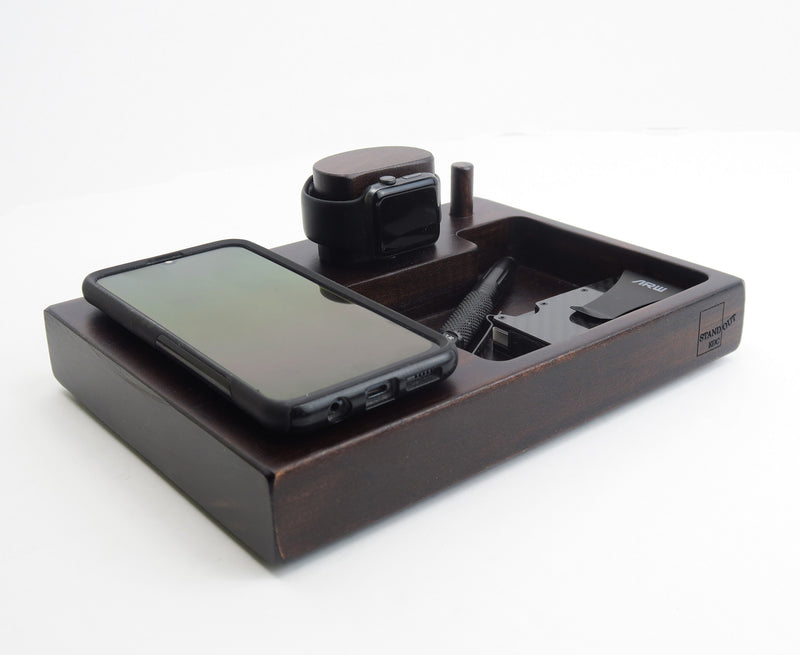 Wireless  Smartphone  and Watch Charging Station Features a hardwood Base  Standout EDC   