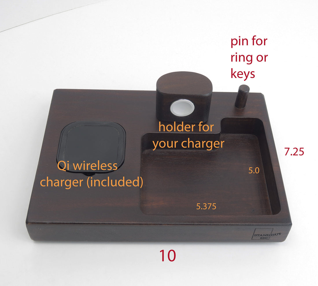 Wireless  Smartphone  and Watch Charging Station Features a hardwood Base  Standout EDC