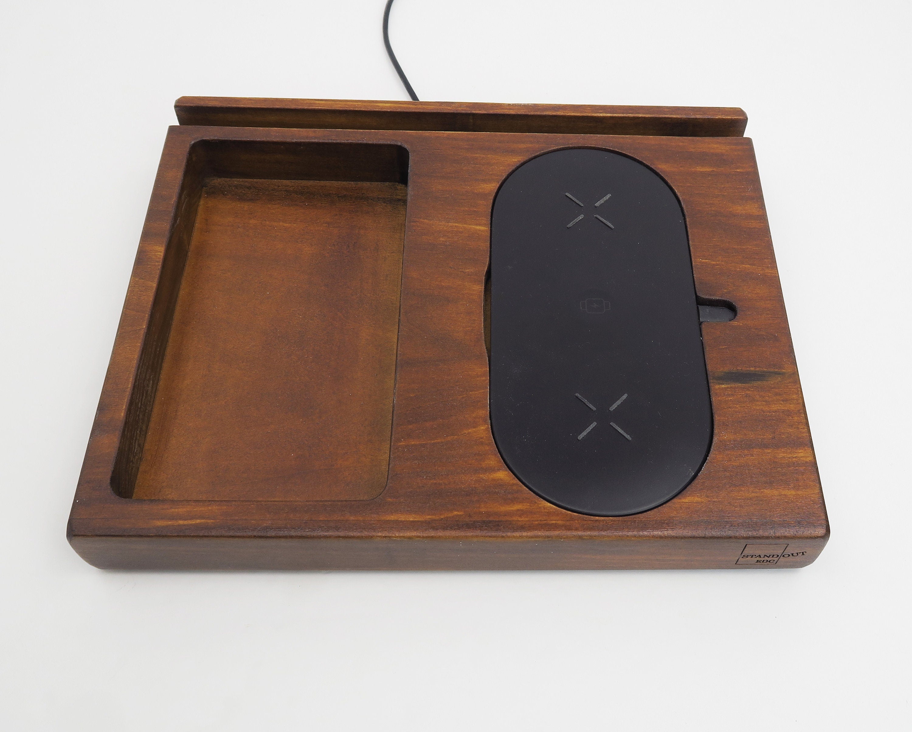 Personalized Gift for Dad, Triple Wireless Charger, Wood Charging Station for Phones-Earbuds-Apple Watch, iPhone and iPad Dock, Gift.