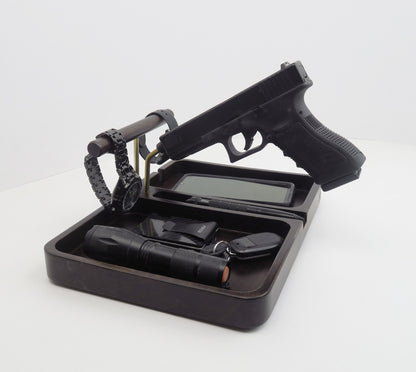 Fathers day gift, organizer with accessory bar , Station for gun, bedside table  Standout EDC   