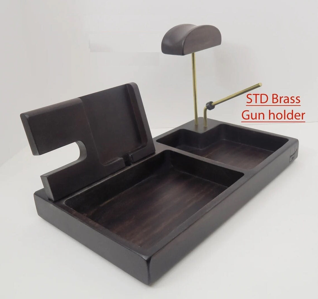 Wood Desk Organizer | Personalized Gift, Edc Tray, Charging Station | Gun Holder and optional headphone holder , Docking Stand