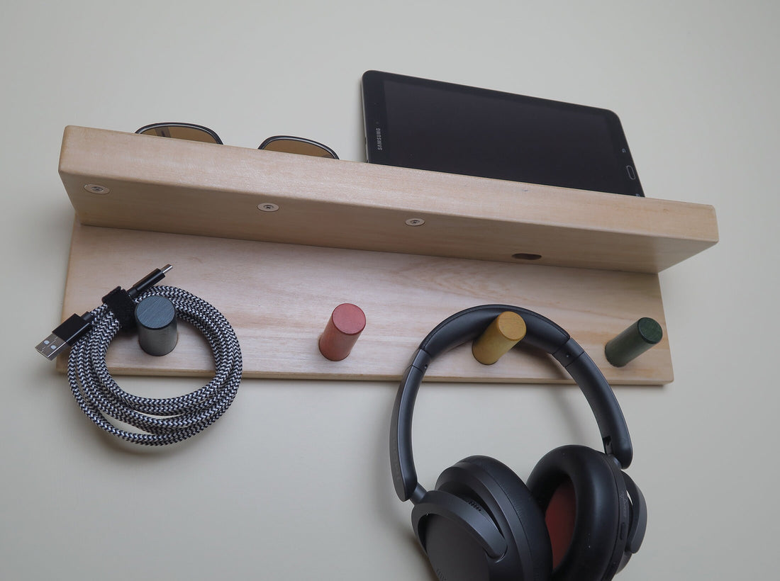 Gift for Valentine Day, Shelf with colored Hooks, Wall Organizer with Hooks /Mail, Wood Wall Charging Station Organizer, key magnet  Standout EDC   